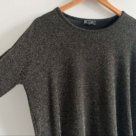 Diane GILMAN Angled Hem Bateau Neck Top Long Sleeve Tee Black Blouse - Picture 5 of 9